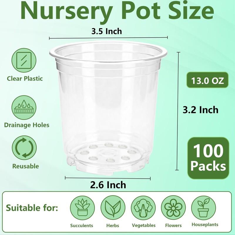 Clear Nursery Pots with Drainage 3.5 Inch: 100 Pack See