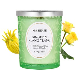 M&SENSE Ginger YlangYlang Candle, Wooden Wick Scented Candle Gifts for Women, 100 Hours Slow Burning Natural Soy Candles 18oz, Stress Relief Aromatherapy Candles Home Decor, Gifts for Her Him