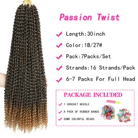 Ubeleco 30 Inch Passion Twist Hair, Water Wave Crochet Hair Ombre Blond Passion Twist Crochet Hair for Women Long Bohemian Passion Twists Curly Braiding Hair Extensions (30in (Pack of 7),1B/27)