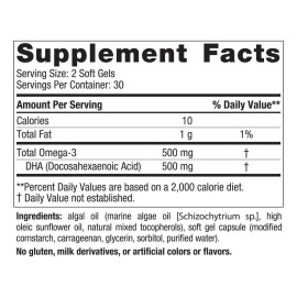 Nordic Naturals Algae Dha Omega3 500mg 60soft Sabor Sin Sabor