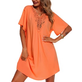 Supnier Cute Bathing Suit Cover Ups for Women Summer Vacation Fashion Flattering Beach Cover Up Dress with Sleeves 3XL Orange