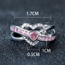 LAOYEFACAI 925 Sterling Silver Women's Rings Pink Heart Zirconia Ring Female Adjustable Fashion Vintage Rings Statement Rings Simple Women's Jewellery, Silver, silver