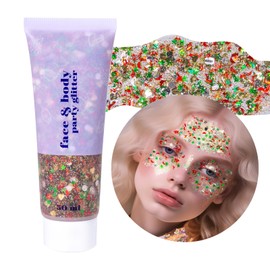 Prreal Body Glitter Gel 50 ml, Face Glitters Body Gel Sequins Shimmer Liquid Eyeshadow, Chunky Glitter for Face Hair Nails, Holographic Cosmetic Laser Powder Festival Glitter Makeup #Christmas