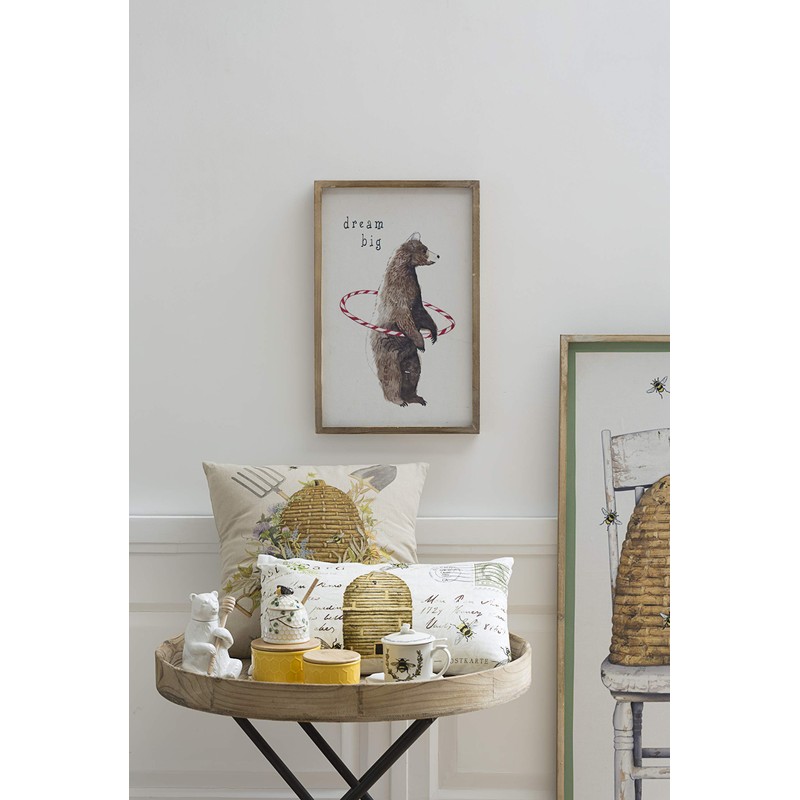 Creative Co-Op DA8253 White Bear Shaped Honey Pot with Bamboo