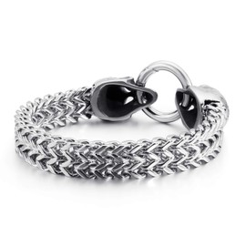 Kalen Viking Skull Silver Color Stainless Steel Link Bracelets Punk Biker Jewelry for Men Birthday Gift