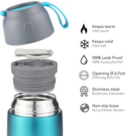 Milu® Thermal Food Container, 450/650/800 ml, Stainless Steel, Warmth Preservation, for Baby Food, Cereals to go, Thermal Lunch Box, Green (800 ml)