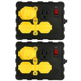 Tower Manufacturing C664502001-13 15 AMP 4-Outlet Circuit Breaker Power Box, 8 Feet, Black/Yellow - [2 Pack]
