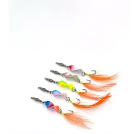 Machilea Twist Spoons Trout UV-Active 3 g Trout Bait with Rolling Swivels Twister Fishing Accessories Trout Blinker Trout Bait Fishing Bait Trout Spoon Set 5 Pieces (Orange Feather 4.8 g)
