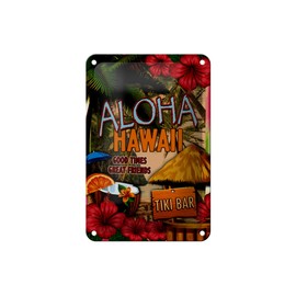 FEMER Tin Sign Hawaii 12 x 18 cm Aloha Tiki Bar Good Times Great Decorative Sign