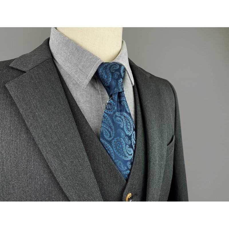 [S&W SHLAX&WING] Men's Necktie Set Necktie Paisley Dark Blue Turquoise,