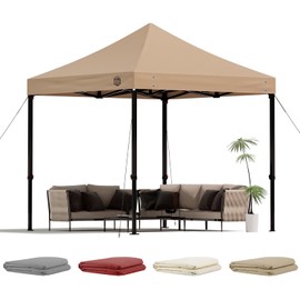 10x10 Heavy Duty Pop Up Canopy Replacement Top Only, Canopy Replacement Top Waterproof UV Protection, 600D Oxford Fabric Outdoor Tent Cover for Backyard/Patios/Camping Sun Shade (Khaki,TOP ONLY)