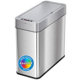 iTouchless 15 Liter Slim Stainless Steel Automatic Wastebasket, Space-Saving Bin for Bathroom, Kitchen, Office, Hotel 4 Gallon Trash Can with AbsorbX Odor Control System Side Lid Open, Left Sensor, 4G