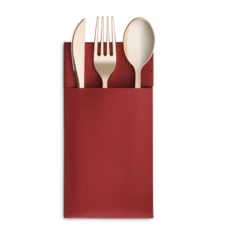 Disposable Linen-Feel Dinner Napkins With Built-in Flatware Pocket, 50-Pack BURGUNDY