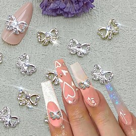 20Pcs Alloy 3D Butterfly Nail Charms Crystals Metal Butterfly Nail Charms Shiny Nail Gems Bling Nail Rhinestones for Acrylic Nails Nail Jewels Gold Nail Charms DIY Manicure Decoration for Women