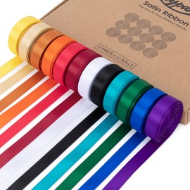 Keypan Rainbow Satin Ribbon 3/8 Inch x 12 Rolls Total 60 Yards Double-Faced Colorful Ribbons for Crafts Flower Bouquet Gift Wrapping Paper Bows Wedding Invitations