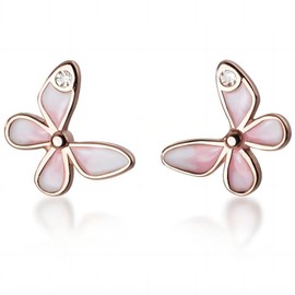 Women's Pierced Earrings, 925 Silver, Hypoallergenic Metal, Small, 18K K, Both Ears, Cute, Zircon Butterfly Earrings (Pink Gold)
