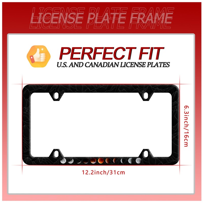 Moon Phase License Plate Frame Stainless Steel Black License Holder