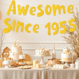 HZHSGLY 70th Birthday Decorations, Awesome Since 1955 70th Gold Glitter Birthday Banner Party Decorations for Men Women (Awesome Since 1955)