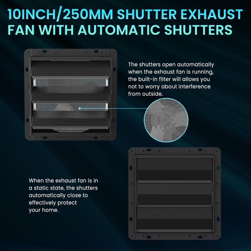 HG Power Upgraded 10 Inch Shutter Exhaust Fan, 647CFM Low
