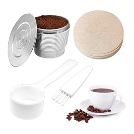 Refillable Capsule, Refillable Stainless Steel Capsule, Reusable Coffee Capsule with 1 Spoon and 1 Brush, 10 Filter Bags