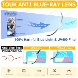 touk Half Frame Reading Glasses Anti Blue Light UV Filter, Half Moon Lens Semi Rim Spring Hinge Readers with Case for Women Red/Purple 2 Pack +2.75