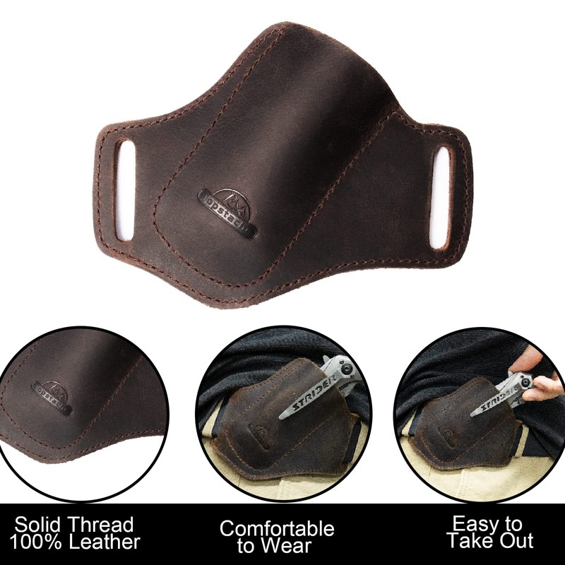 Topstache Handmade Leather Pocket Knife Sheath for Belt,EDC Belt Folding