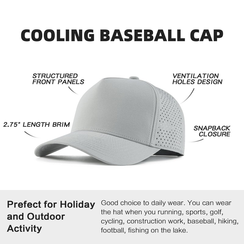 BOTVELA Men Adjustable Snapback Baseball Cap Cooling Vented Performance Cap