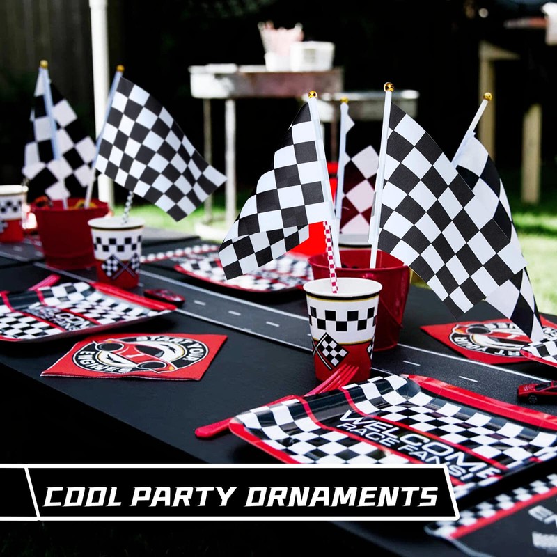 30Pcs Checkered Black and White Racing Stick Flag Small Mini