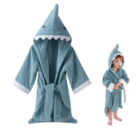 Uraqt Babies’ Hooded Dressing Gown - Toddler’s Bath Robe with Hood - Kids’ Cute Hooded Towel - One Size - Blue Shark
