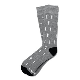 Men's Alynn Designer Faith Gray Holy Cross Inspirational Novelty Dress Crew Socks