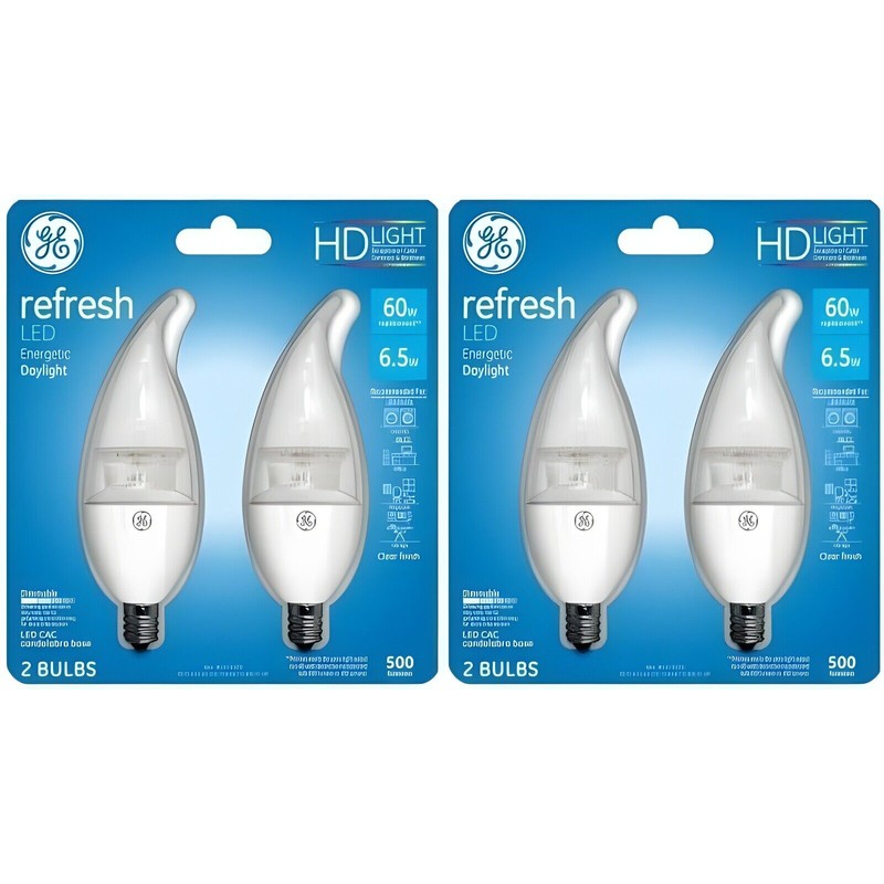 GE Daylight LED Refresh Candelabra Base Bulbs 60W EQ 6.5W