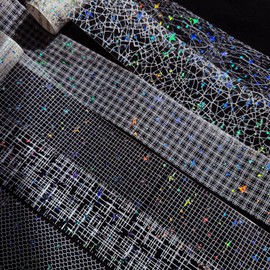 MOLNESO 6 Rolls Clear Holographic Decorative Tape, Wide PET Star Foil Mesh Pattern Transparent Tape for Scrapbooking, Journals, Collage, Card Making, DIY Crafts 1.97"×6.56ft Each