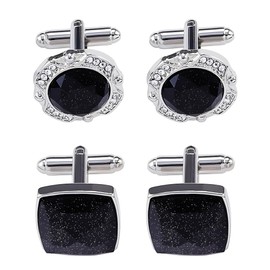 Cufflinks for Men – 2 Pairs of Black Crystal Cuff Links, Elegant French Style, Perfect for Weddings, Business & Formal Shirts, Ideal Men’s Gift Set (UK)