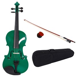 Full Size 4/4 Acoustic Violin Set,Beginner Violin Vintage Solid Wood Violin Starter Kit with Carrying Case,Bow and Rosin (Green 1)