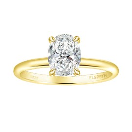 Elspeth 925 Sterling Silver Oval Engagement Rings 1.5CT Oval Cut Solitaire Cubic Zirconia Yellow Gold Wedding Promise Rings for Women Size 10