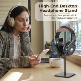 OMISTAR Headphone Stand for Desk, Gaming Headset Stand with Walnut Wood Top, Weighted & Non-Slip Metal Base, Universal Compatibility, Sleek Design for Home and Office