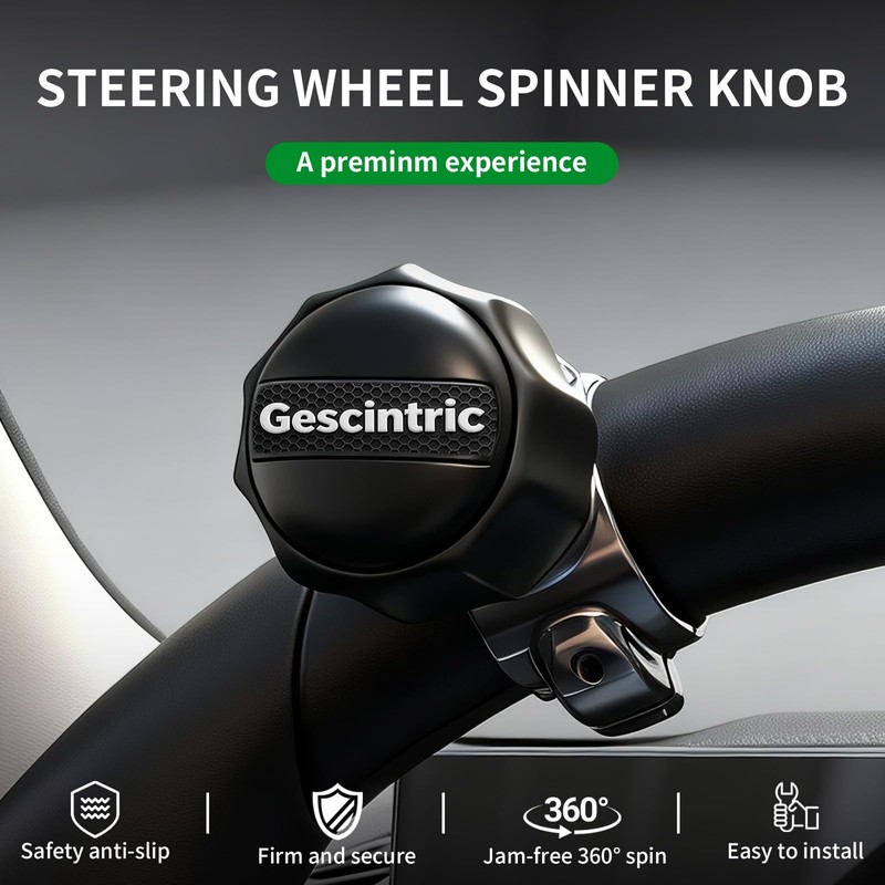 Gescintric Steering Wheel Spinner Knob, Black Logo