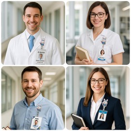 Cute Bunny Nurse Badge Reel: Retractable ID Card Badge Holder with 360° Rotating Alligator Clip - Funny Badge Reel Accessories for Medical Staff Healthcare Nurses Teachers Students