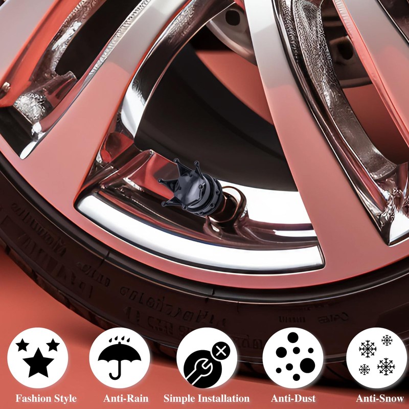 MEAJOO 4PCS Crown Tire Valve Stem Caps, with O Rubber