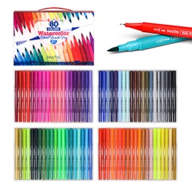 Pagos Watercolor Dual Brush Pens Art Set - 80 Colors with Fine Point Water-based Marker Pen, Markers for Artists, Nylon Brush Fine Tip Markers for Adults Coloring Books Calligraphy Drawing