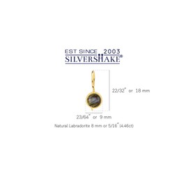 Silvershake 8MM Natural Round Shape Labradorite 18K Yellow Gold Plated 925 Sterling Silver Hook Closure Gemstone Earrings Jewelry for Women