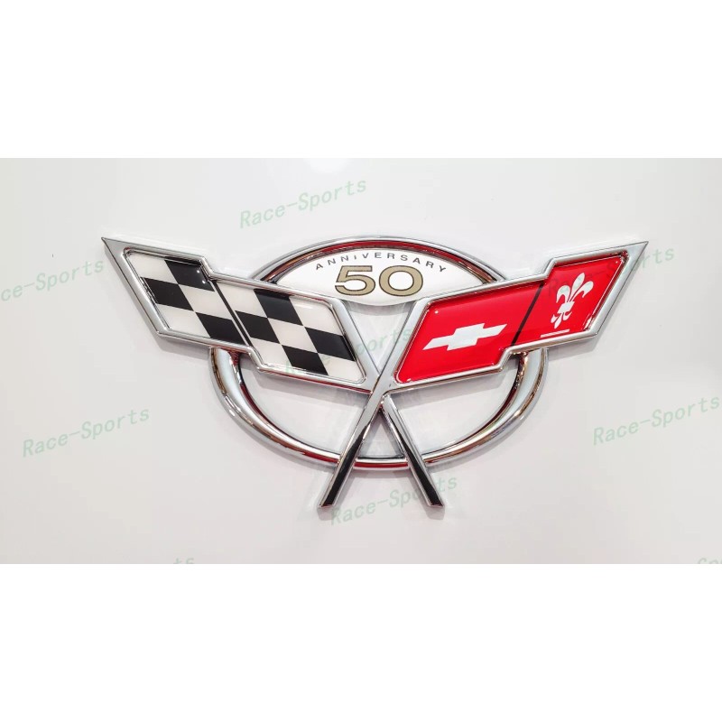 AUTO 2PC Chrome Front Rear 50Th Anniversary Cross Flags Emblems