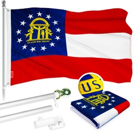 G128-6 Feet Spinning Flagpole (Silver) Georgia Flag Brass Grommets Embroidered 3x5 ft (Flag Included) Aluminum Flag Pole