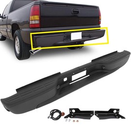 FINDAUTO Rear Bumper Fit for 1999-2007 for Chevy Silverado for GMC Sierra 2500HD Pickup Black Rear Step Back Bumper With License Plate Lights