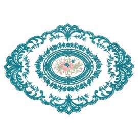 sourcing map Retro Lace Placemat 12x16-in Oval Embroidered Table Place Mats French Crochet Doilies Coasters Cup Mat for Home Wedding, Malachite Green