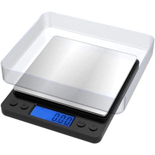 Ascher Digital Pocket Scales, 500 g / 0.01 g, with Illuminated LCD Display, PCS Function, 500 x 0.01 g Capacity, Pocket Scales, Precision Scale, Digital Scales, Gold Scales, Coin Scales, Kitchen scales