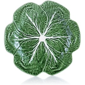 The Wine Savant Bordallo Pinheiro Cabbage Green Dinner Plate Set of 4 with Wine Savant Cleaning Towel - Gourmet Kitchen Presentation Lettuce Serving Dish Platter For Dinner, Party, Wedding Tableware