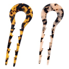 2Pcs Elegant Shell French Twist Hair Pin Cellulose Acetate Large Hair Fork Pin Classic Hair Forks Tortoise Shell Fashionable French Wavy Hairpins for Women, Girl