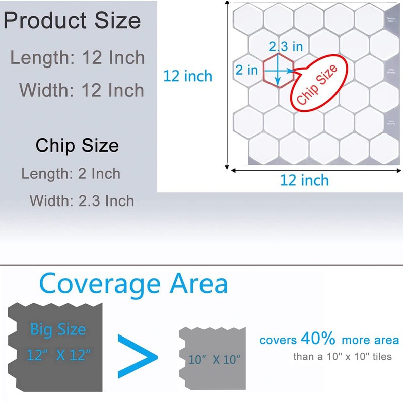 WalDecoo White 3D Hexagonal Peel and Stick Wall Tiles, 10