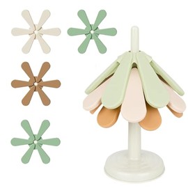 Coaster Tree, Silicone Christmas Tree Mat Hot Pads, 4 Trivets & 1 Stand Set Foldable Collapsible Non-Slip Food Grade BPA Free Decorative Shape Holders for Dishes Bowl Teapots Kitchen Countertops Table